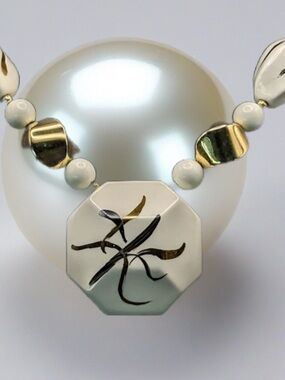 VINTAGE Japanese Hand Painted Ceramic Modernist Necklace & Clipon Earrings Set